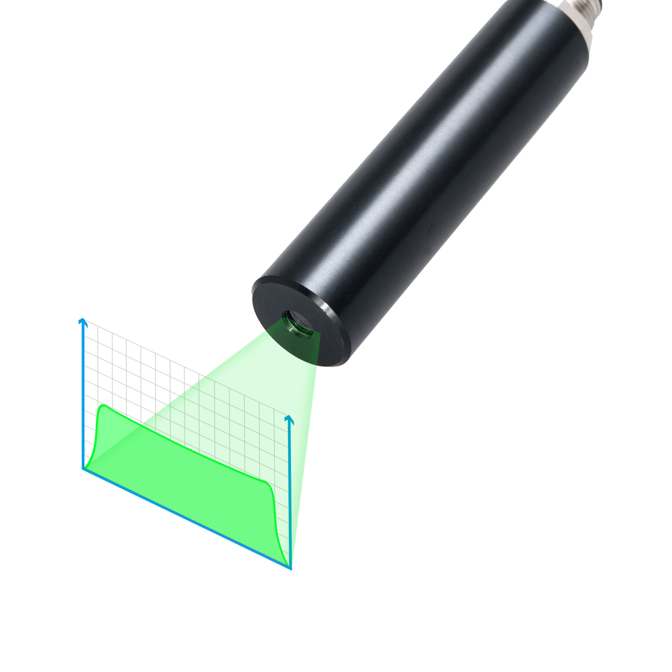 Line laser, green, 520 nm, 110 °, 10 mW, 24 V DC, Ø32x115 mm, Laser Class 2M, Focus fixed (3000mm),…