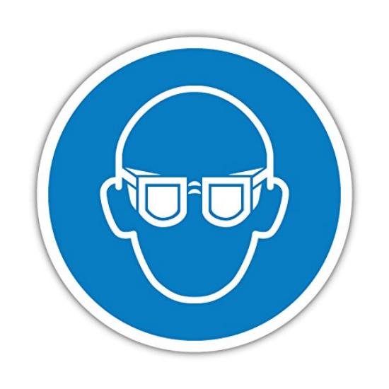 Sticker mandatory sign "Wear protective glasses" BGV A8, round  Ø 14cm (eye protection, laser radia…